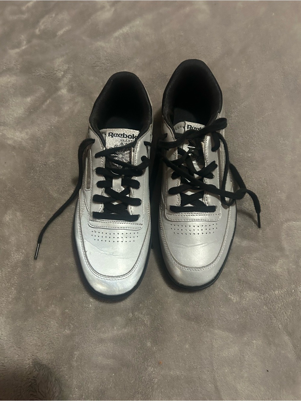 Reebok Black Club C Double Matte Silver Reflective women’s sneakers